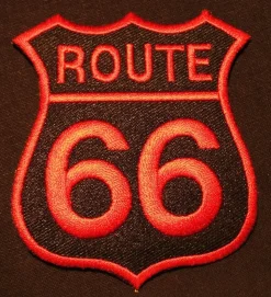 Best Tygmärke - Route 66 röd - PRESENT!! Stofmærker & Pins