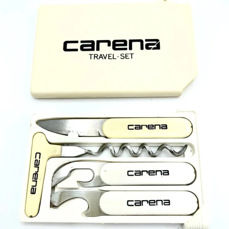 Tradera Vintage, Carena Travel-set Fyra delar flasköppnare Korkskruv Kniv> Knive & Sværd