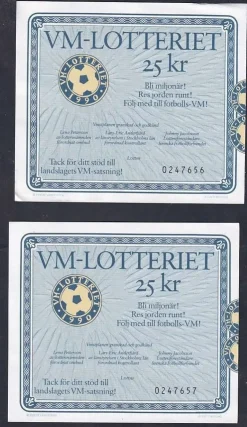 Tradera VM-lotteriet 1990. 2 st lottsedlar.> Lotterier & Lodsedler