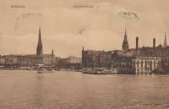Tradera Vykort Hamburg Jungfernstieg med båtar Tyskland Stpl Hamburg 14/9 - 1910| Verden Undtagen De Nordiske Lande